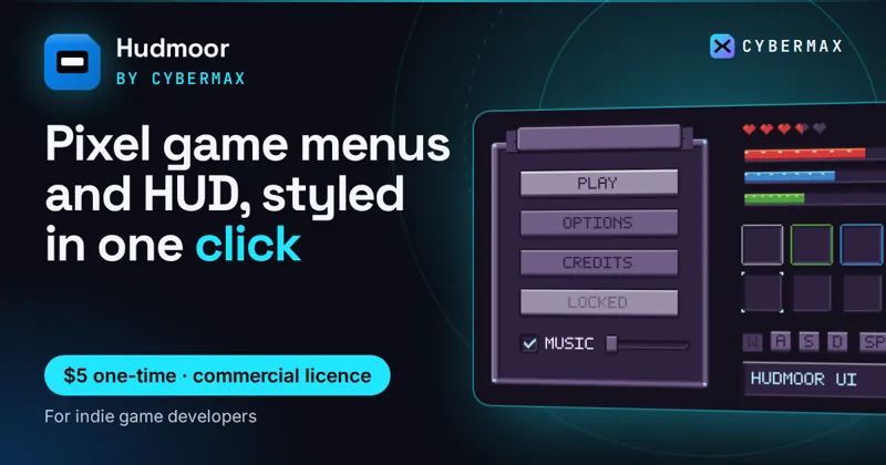 Hudmoor UI Kit: Pixel game menus and HUD, styled in one click