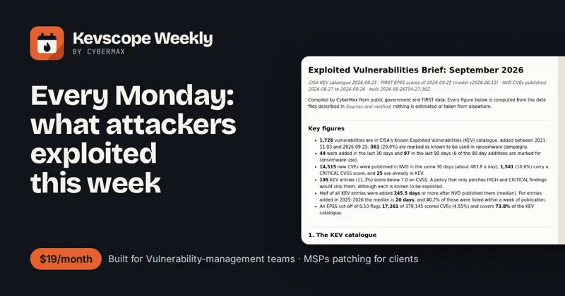 Kevscope Weekly: Every Monday: what attackers exploited this week