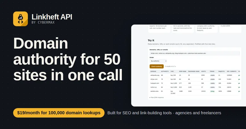 Linkheft API: Domain authority for 50 sites in one call
