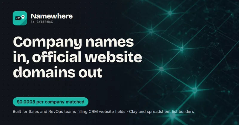 Namewhere: Company names in, official website domains out