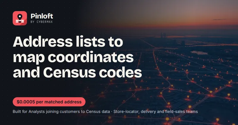 Pinloft API: Address lists to map coordinates and Census codes