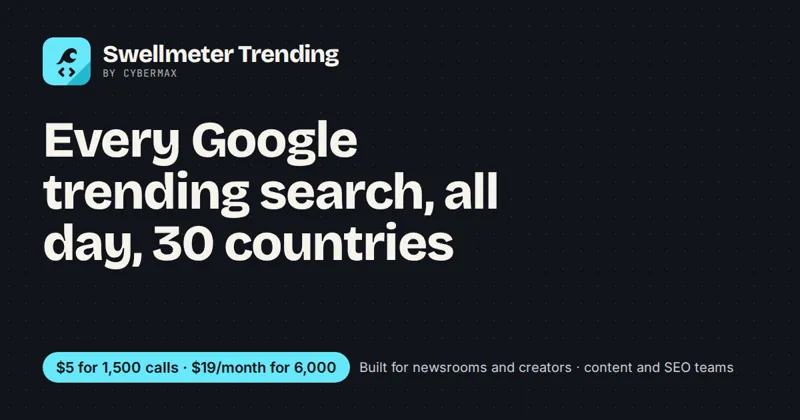Swellmeter Trending API: Every Google trending search, all day, 30 countries
