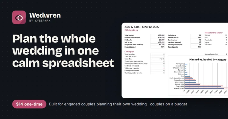 Wedwren Wedding Planner: Plan the whole wedding in one calm spreadsheet